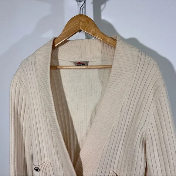 Bleyé Italy Cream Ribbed Wool Blend Cardigan Cropped V Neck Old Money Minimalist - Picture 7 of 9